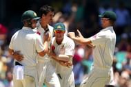 SYDNEY, AUSTRALIA - JANUARY 07:  Mitchell Starc of Australia celebrates with team mates after dismissing Asad Shafiq of Pakistan during day five of the Third Test match between Australia and Pakistan at Sydney Cricket Ground on January 7, 2017 in Sydney, Australia.  (Photo by Cameron Spencer/Getty Images)